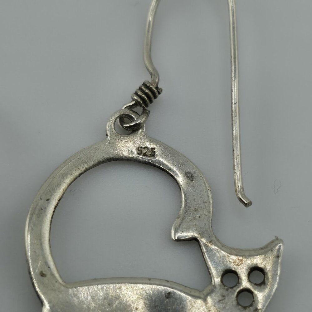 Sterling Silver Modernist Kitty Cat MCM Dangle Hook Earrings 3g 925 Vintage Alt - Picture 8 of 12
